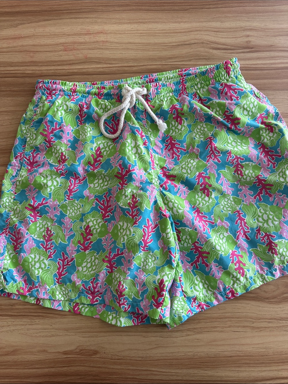 Vintage made italy Lilly Pulitzer Men’s Swim Trunks in Blue, Green & Pink Print